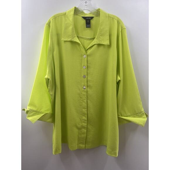 Ali Miles Tops - Ali Miles Women’s 3/4 Sleeve Button Front Neon Green Tunic Top Size 2X